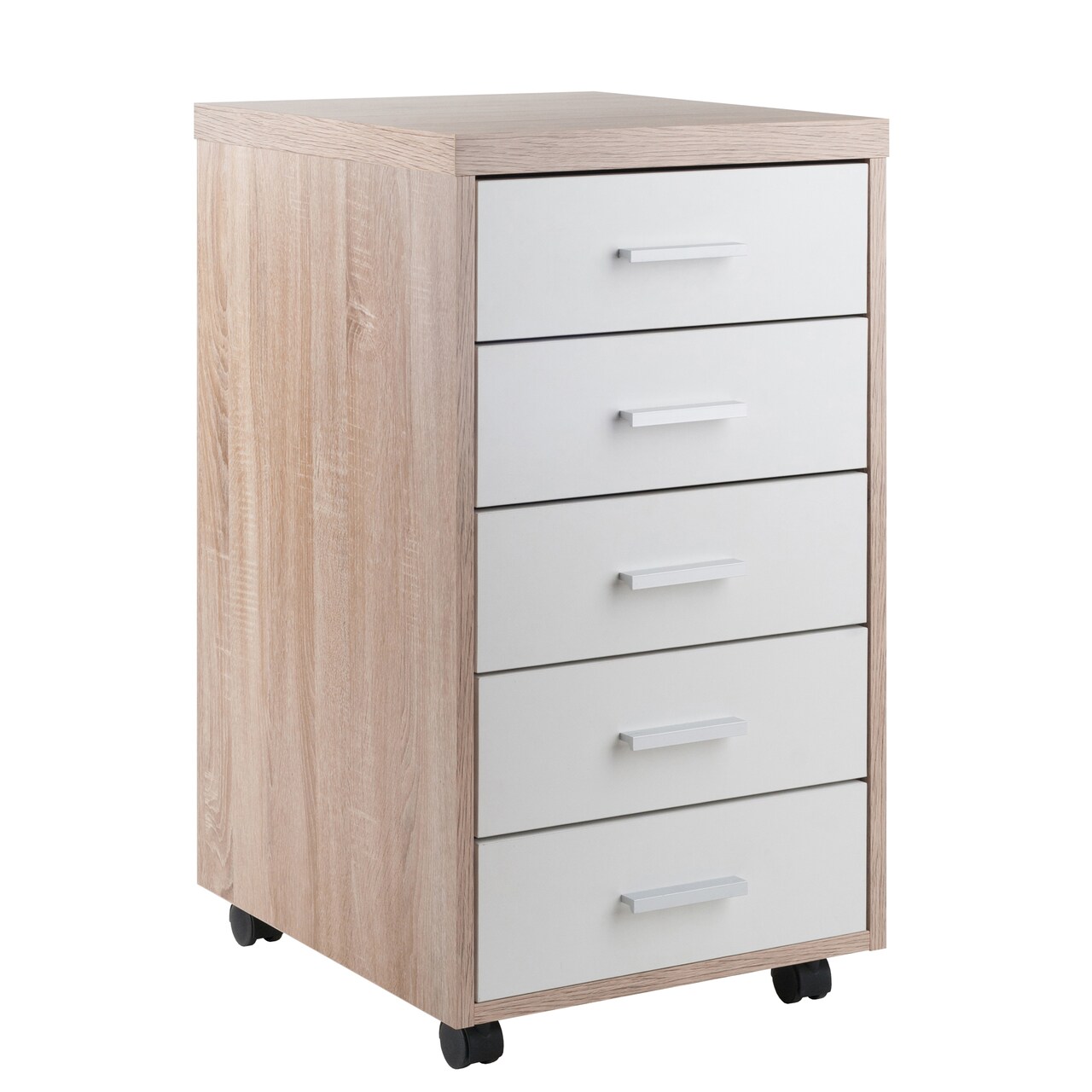 Contemporary Home Living 29.25” Beige and White Storage Cabinet with Five Drawers